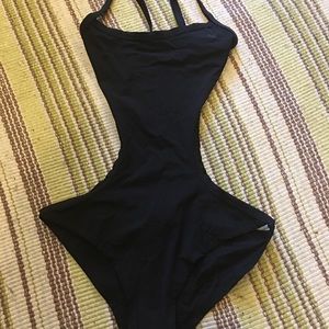 Vintage, one of a kind one piece black halter bathing suit by DeRex
